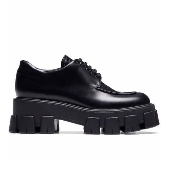 Prada Monolith brushed leather black lace-up dress shoes with lug sole - Picture 3 of 12